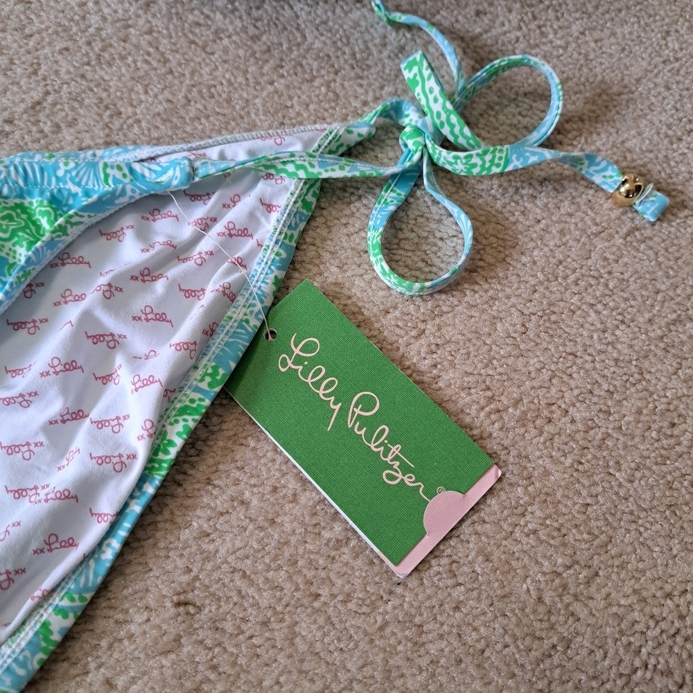 Lily Pulitzer Bikini Bottoms Size Large Sandi String Bottom Blue Green Print - Picture 5 of 13